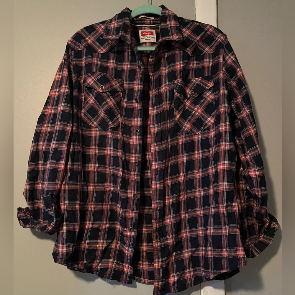 Wrangler Navy and Red Plaid Shirt